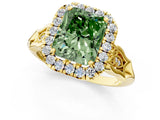 Yellow gold Fancy Green Radiant  Halo Diamond Engagement Ring with Filigree Band and Four-Prong Setting_80