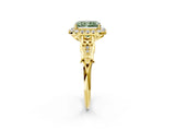 Yellow gold Fancy Green Radiant  Halo Diamond Engagement Ring with Filigree Band and Four-Prong Setting_81