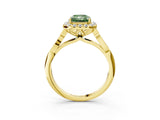 Yellow gold Fancy Green Radiant  Halo Diamond Engagement Ring with Filigree Band and Four-Prong Setting_82