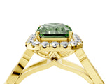 Yellow gold Fancy Green Radiant  Halo Diamond Engagement Ring with Filigree Band and Four-Prong Setting_83