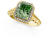 Yellow gold Fancy Green Radiant  Halo Diamond Engagement Ring with Intricate Filigree Band and Four-Prong Setting_55
