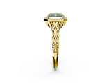 Yellow gold Fancy Green Radiant  Halo Diamond Engagement Ring with Intricate Filigree Band and Four-Prong Setting_56