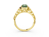 Yellow gold Fancy Green Radiant  Halo Diamond Engagement Ring with Intricate Filigree Band and Four-Prong Setting_57