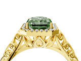 Yellow gold Fancy Green Radiant  Halo Diamond Engagement Ring with Intricate Filigree Band and Four-Prong Setting_58