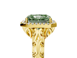 Yellow gold Fancy Green Radiant  Halo Diamond Engagement Ring with Intricate Filigree Band and Four-Prong Setting_59