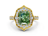 Yellow gold Fancy Green Radiant  Halo Diamond Engagement Ring with Milgrain Band and Four-Prong Setting_37
