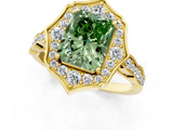 Yellow gold Fancy Green Radiant  Halo Diamond Engagement Ring with Milgrain Band and Four-Prong Setting_38