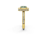 Yellow gold Fancy Green Radiant  Halo Diamond Engagement Ring with Milgrain Pave Band and Four-Prong Setting_14