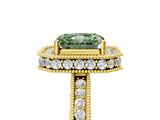 Yellow gold Fancy Green Radiant  Halo Diamond Engagement Ring with Milgrain Pave Band and Four-Prong Setting_17