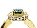 Yellow gold Fancy Green Radiant  Halo Diamond Engagement Ring with Milgrain Pave Band and Four-Prong Setting_79