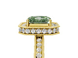 Yellow gold Fancy Green Radiant  Halo Diamond Engagement Ring with Milgrain Pave Band and Four-Prong Setting_80
