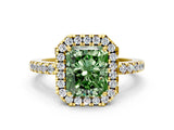 Yellow gold Fancy Green Radiant  Halo Diamond Engagement Ring with Pavé Band and Four-Prong Setting_123