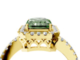 Yellow gold Fancy Green Radiant  Halo Diamond Engagement Ring with Pavé Band and Four-Prong Setting_127