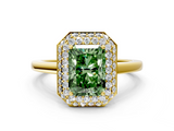 Yellow gold Fancy Green Radiant  Halo Diamond Engagement Ring with Solitaire Band and Four-Prong Setting_20