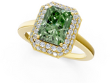 Yellow gold Fancy Green Radiant  Halo Diamond Engagement Ring with Solitaire Band and Four-Prong Setting_21
