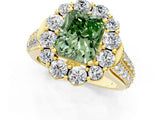 Yellow gold Fancy Green Radiant  Halo Diamond Engagement Ring with Split Shank and Prong Setting_66