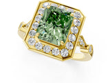 Yellow gold Fancy Green Radiant  Halo Diamond Engagement Ring with Twisted Band and Four-Prong Setting 1