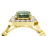 Yellow gold Fancy Green Radiant  Halo Diamond Engagement Ring with Twisted Band and Four-Prong Setting 4