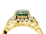Yellow gold Fancy Green Radiant  Halo Diamond Engagement Ring with Vintage-Inspired Band and Four-Prong Setting_7
