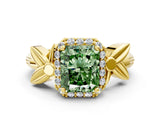 Yellow gold Fancy Green Radiant  Halo Diamond Floral Band with Four-Prong Setting_55