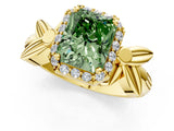 Yellow gold Fancy Green Radiant  Halo Diamond Floral Band with Four-Prong Setting_56