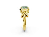 Yellow gold Fancy Green Radiant  Halo Diamond Floral Band with Four-Prong Setting_57