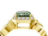 Yellow gold Fancy Green Radiant  Halo Diamond Floral Band with Four-Prong Setting_59