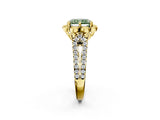 Yellow gold Fancy Green Radiant  Halo Diamond Floral Split Shank Engagement Ring 2