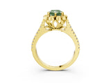 Yellow gold Fancy Green Radiant  Halo Diamond Floral Split Shank Engagement Ring 3
