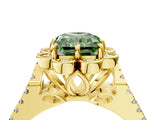 Yellow gold Fancy Green Radiant  Halo Diamond Floral Split Shank Engagement Ring 4