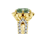 Yellow gold Fancy Green Radiant  Halo Diamond Floral Split Shank Engagement Ring 5