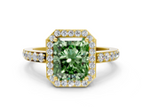 Yellow gold Fancy Green Radiant  Halo Diamond Pavé Band Ring with Prong Setting_20