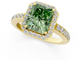 Yellow gold Fancy Green Radiant  Halo Diamond Pavé Band Ring with Prong Setting_21