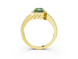 Yellow gold Fancy Green Radiant  Halo Diamond Pavé Band Ring with Prong Setting_23