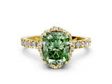 Yellow gold Fancy Green Radiant  Halo Diamond Pave Band Ring with Four-Prong Setting_15