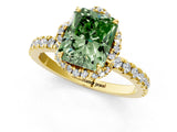 Yellow gold Fancy Green Radiant  Halo Diamond Pave Band Ring with Four-Prong Setting_16