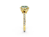 Yellow gold Fancy Green Radiant  Halo Diamond Pave Band Ring with Four-Prong Setting_17