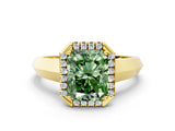 Yellow gold Fancy Green Radiant  Halo Diamond Ring with Cathedral Band and Four-Prong Setting_49