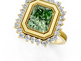 Yellow gold Fancy Green Radiant  Halo Diamond Ring with Milgrain Edge and Round Prong Setting_27
