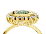 Yellow gold Fancy Green Radiant  Halo Diamond Ring with Milgrain Edge and Round Prong Setting_30