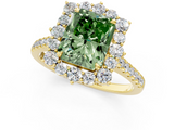 Yellow gold Fancy Green Radiant  Halo Diamond Ring with Pavé Band and Prong Setting_38