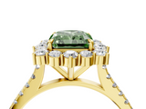 Yellow gold Fancy Green Radiant  Halo Diamond Ring with Pavé Band and Prong Setting_41