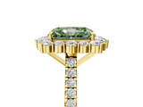 Yellow gold Fancy Green Radiant  Halo Diamond Ring with Pavé Band and Prong Setting_42