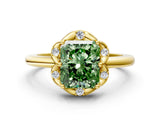 Yellow gold Fancy Green Radiant  Halo Diamond Ring with Round Cluster Setting, Solitaire Band, and Four-Prong Setting_49