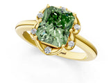 Yellow gold Fancy Green Radiant  Halo Diamond Ring with Round Cluster Setting, Solitaire Band, and Four-Prong Setting_50