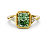 Yellow gold Fancy Green Radiant  Halo Diamond Ring with Tapered Band and Four-Prong Setting_7
