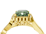 Yellow gold Fancy Green Radiant  Halo Diamond Ring with Vintage Split Shank and Four-Prong Setting_24