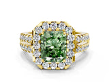 Yellow gold Fancy Green Radiant  Halo Diamond Split Shank Engagement Ring with Prong Setting_53