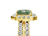 Yellow gold Fancy Green Radiant  Halo Diamond Split Shank Engagement Ring with Prong Setting_58