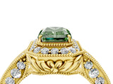 Yellow gold Fancy Green Radiant  Halo Diamond Split Shank Ring with Milgrain Detail_52